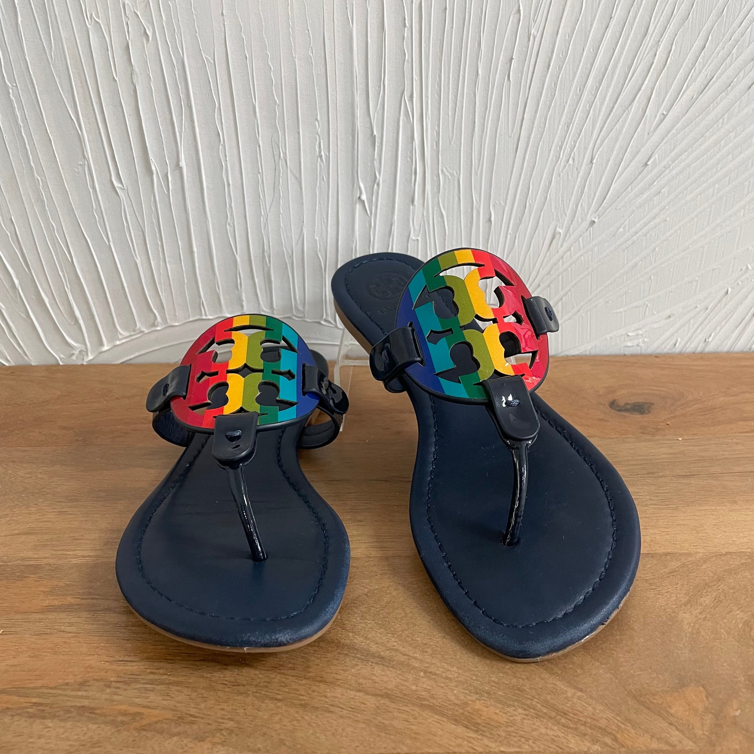 Tory Burch Bright Rainbow Navy Miller Sandals 6